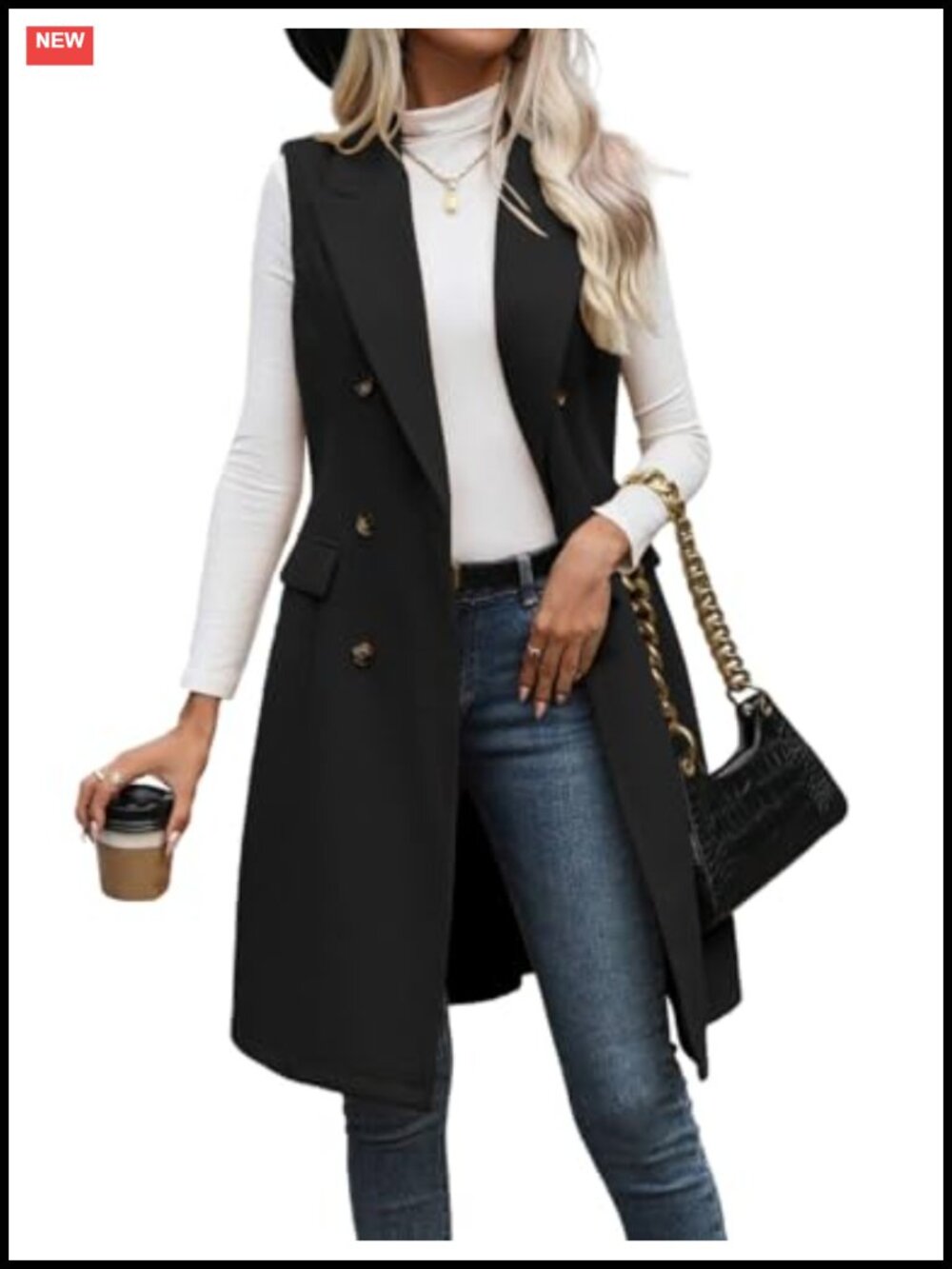 Womens Long Wool Blend Vest Sleeveless Blazer Jacket Trench Coat Outerwear